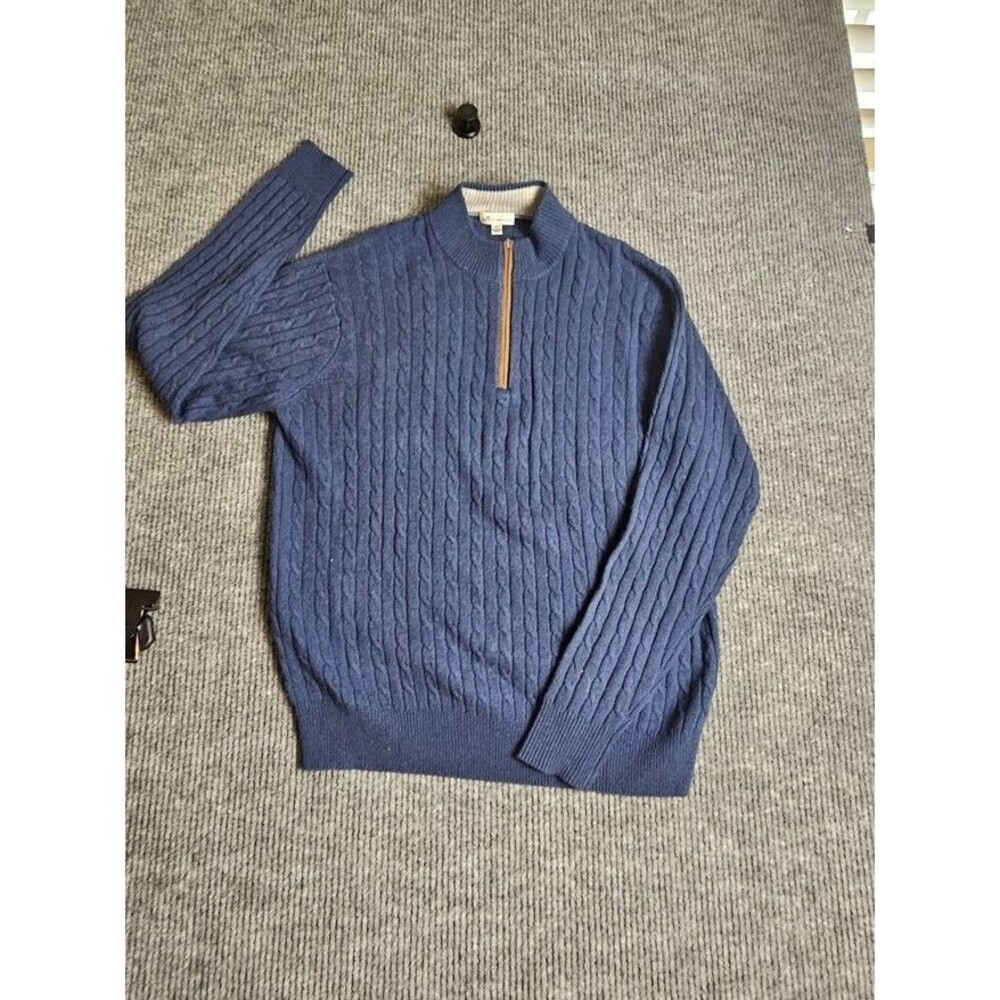 Peter Millar Cable Knit Quarter Zip Sweater Mens XL Navy Blue